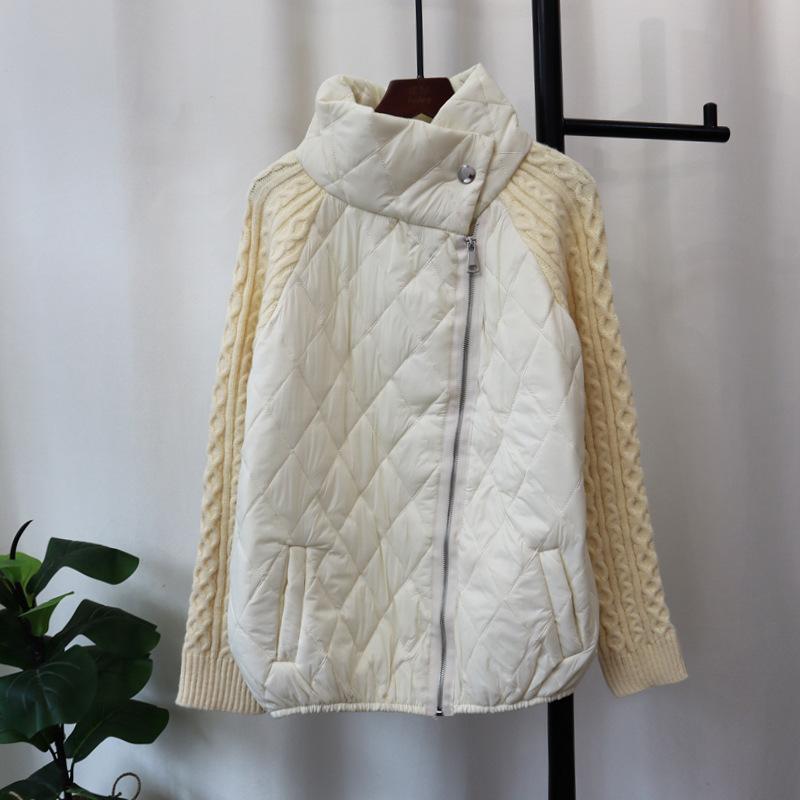Design Sense Zipper Splicing Cotton Clothes Knitted Cardigan Autumn and Winter New Loose Lazy Wind Sweater Jacket Women