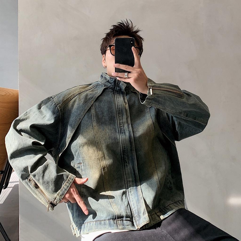 Spring Retro Washed Design Stand-Up Collar Denim Jacket Trendy Brand