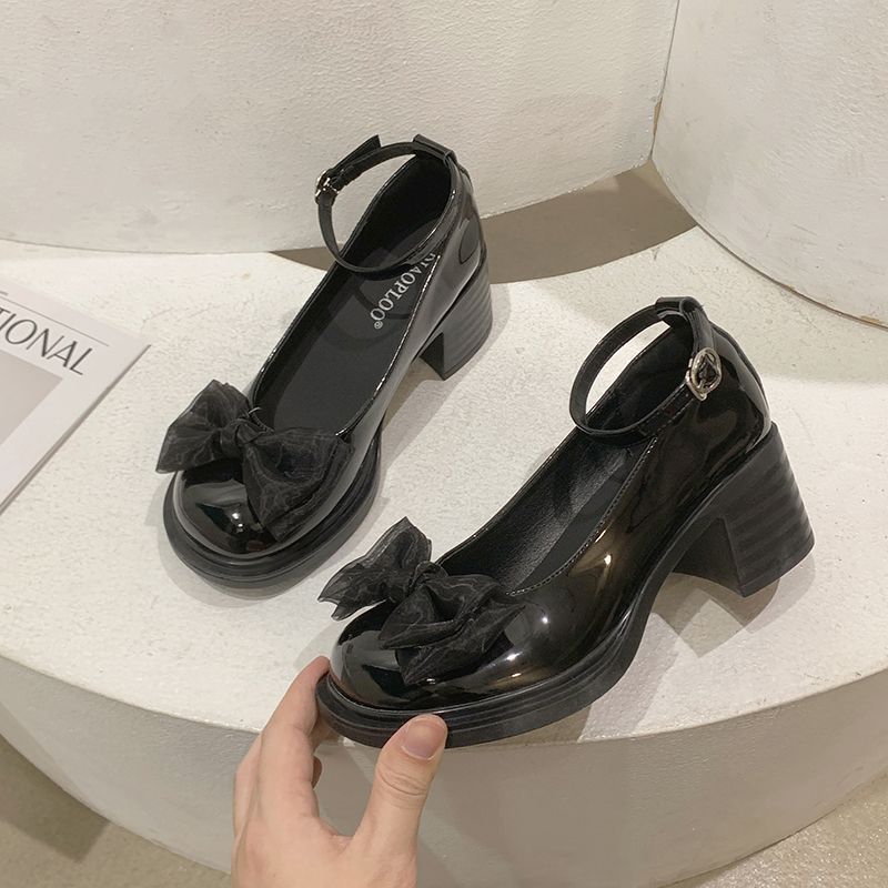 

Thick high-heeled small leather shoes women s spring new retro versatile small light-mouthed thick-heeled non-slip Mary Jane shoes 40