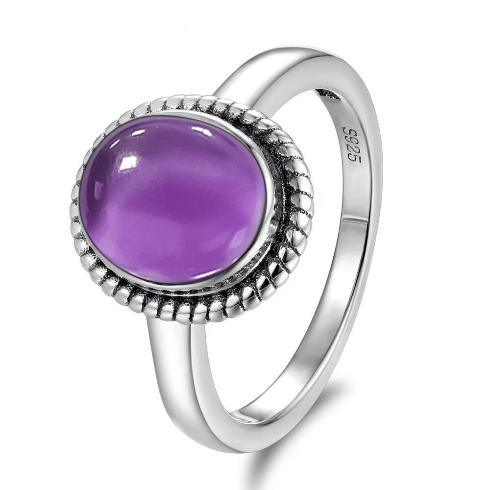 925 Silber Natursteinringe Mit Amethyst Einfacher Lila Ovaler Ring 8*10mm Feiner Schmuck Geschenke für Freundinnen für Frauen