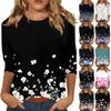 3/4 Ärm Toppar För Kvinnor T-Shirt Casual Tryck Toppar T-Shirt Rund Hals Pullover Blus