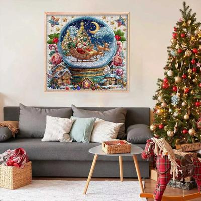 1024Pcs/Set Christmas Faux Crystal Ball Jigsaw Puzzle Winter Holiday Reindeer Sleigh Santa Claus Puzzle Home Decoration