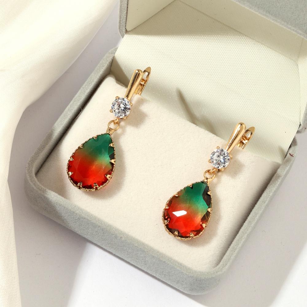1 Paio Orecchini Pendenti Colorati a Goccia d'Acqua in Cristallo Imitazione Colore Oro Per Donne Zirconia Cubica Matrimonio Festa Regalo Gioielli