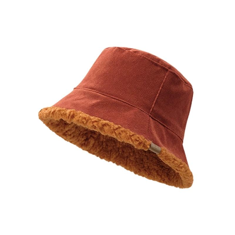 Autumn and Winter Hats for Women Korean Bucket Hat Warm and Thickened Reversible Lamb Wool Cloche Hat for Men Street Style