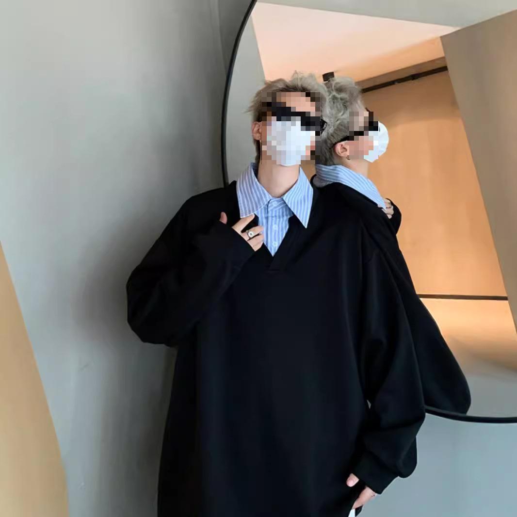 

Men s College Style Two-Piece Hoodie & T-Shirt, Loose Fit, Plus Size, Spring/Autumn Trendy Long Sleeve Top. L