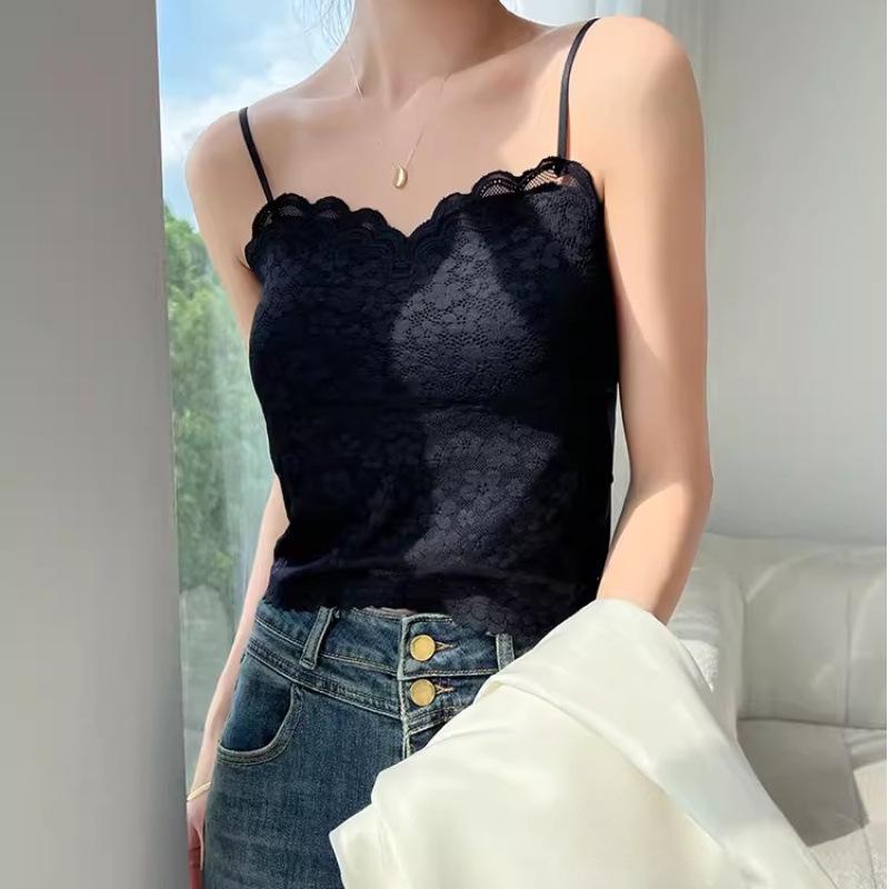 Women's Lace Camisole with Chest Pads and Elegant Back Design