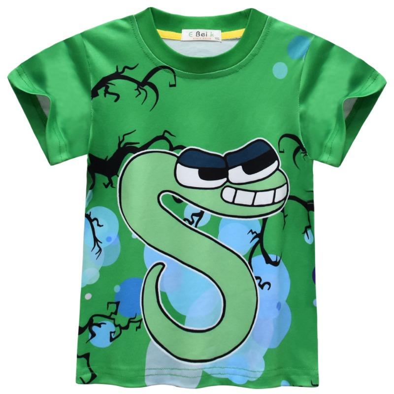 Spring Children's Clothing Cartoon Snake Print Medium Large Children's Summer Clothing Short Sleeved T-shirt Top