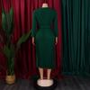 Women Elegant Solid Color High Waist Pleated Office Plus Size A Line Midi Dress