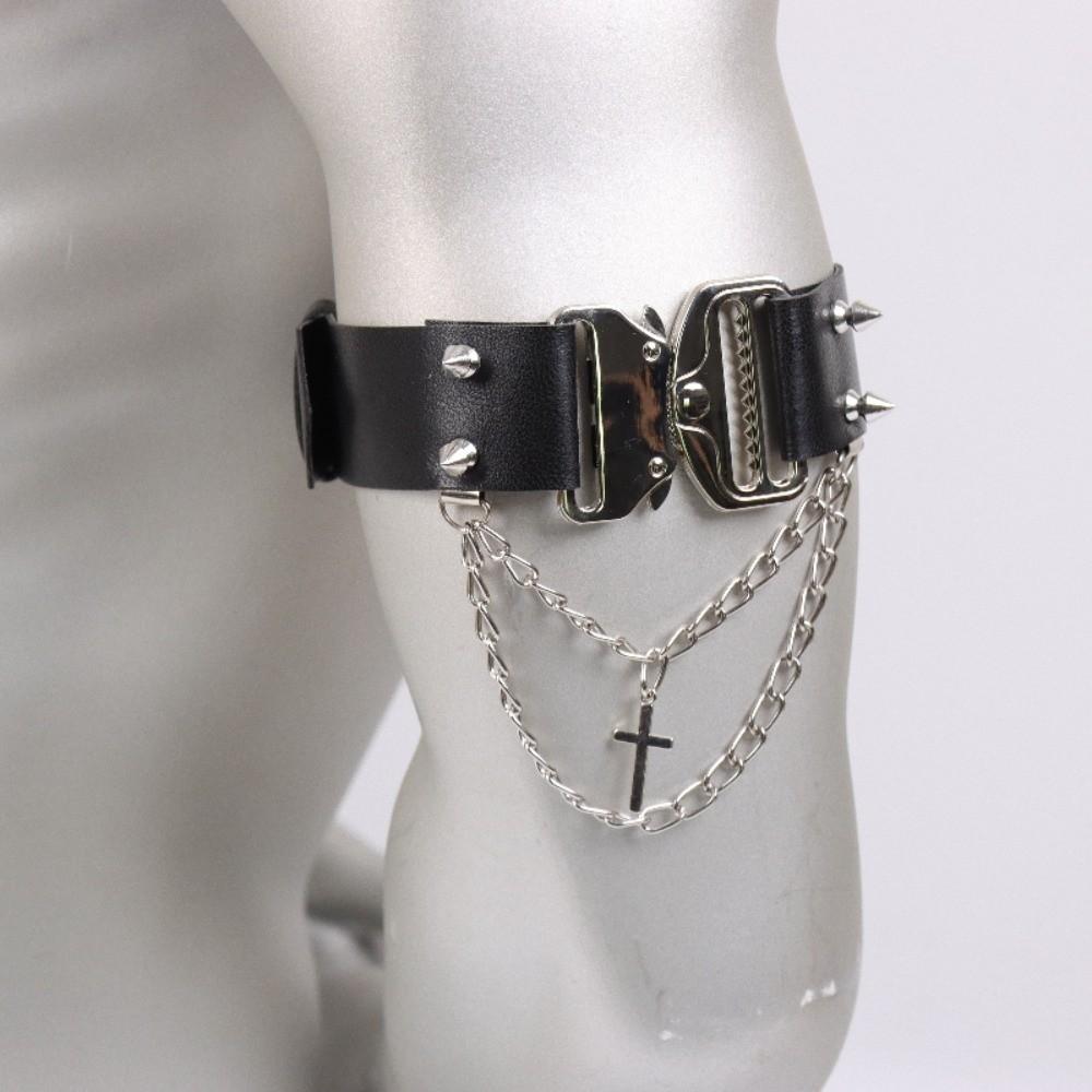 Leatherette Leg Garter Adjustable Shoes Accessories Punk Choker Chain Armband Halloween