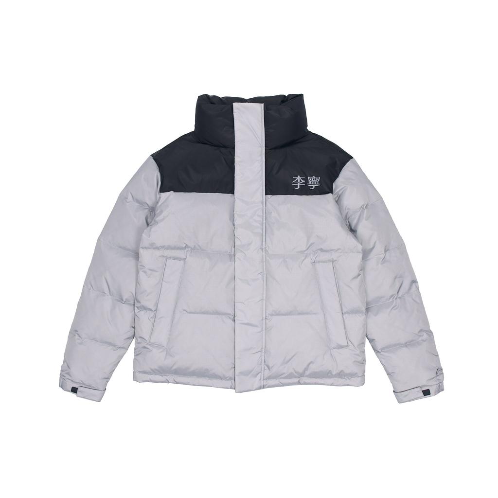 Li-Ning Embroidered Logo Color Block Long Sleeve Down Jacket Unisex Outerwear Gray AYMR304-2