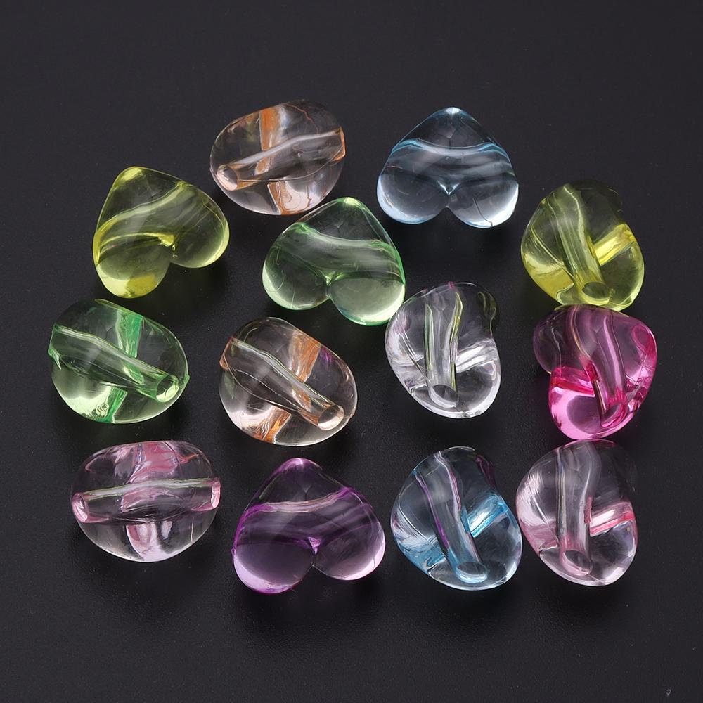 50 Stück Bunte Transparente Herzform Acrylperlen Durchbohrte Perlen Lose Abstandshalterperlen Für Schmuckherstellung DIY Zubehör