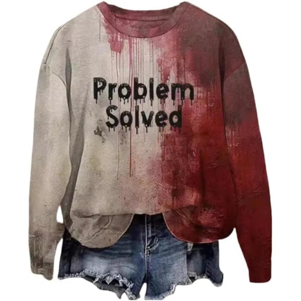 Terror Blood Print Pullover Cosplay Party Clothing Female Clothes I m Fine Bloody Women Tees Top Outdoor Casual Men Clothing S