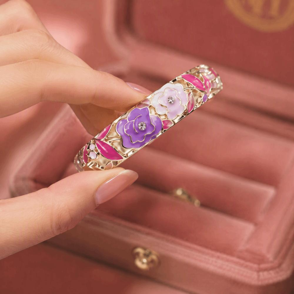 1,4 cm Pfingstrosen-Filigranblumen-Armreif Breiter Damen-Handarmreif Geschenke für Frauen Mädchen