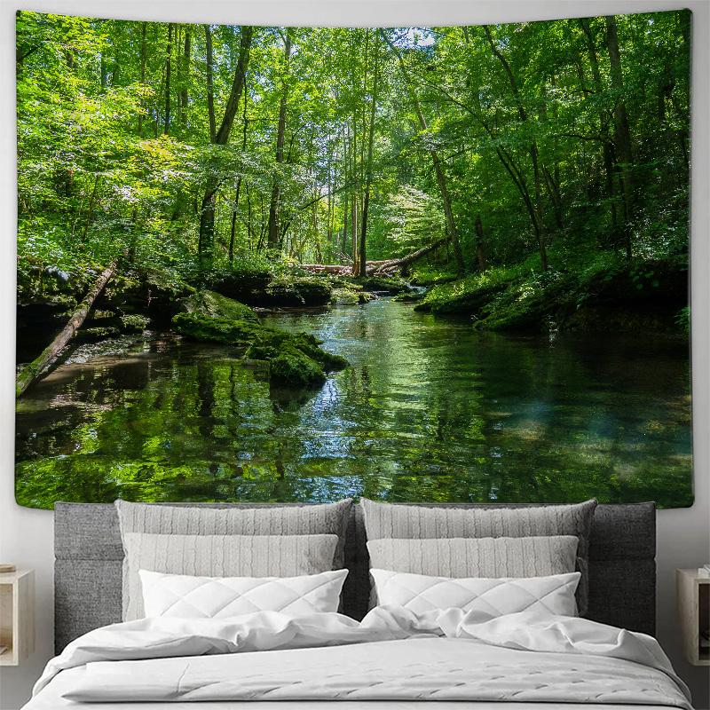Forest Stream Scenery Tapestry Peaceful Natural Landscape Decorative Hanging Cloth