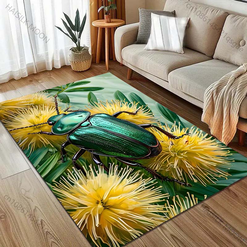 1PC Golden Beetle Printed Carpet for Bedroom Living Room Bedside Sofa Floor Mat Modern Home Decor Area Rug Luxury Gift