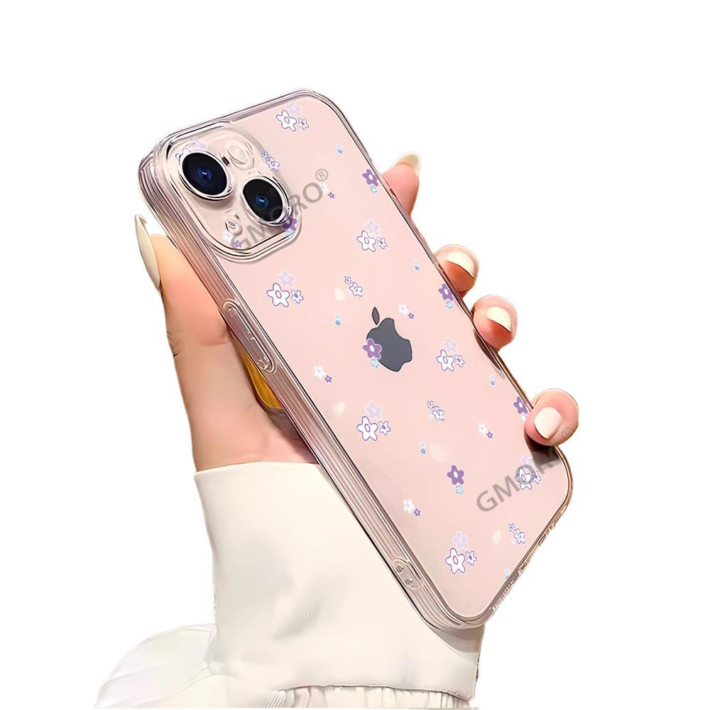 Japanese and Korean INS Taro Purple Floral Phone Case: iPhone 16 Transparent Shockproof Case iPhone 17 Girly Protective Case