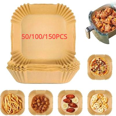 Large Air Fryer Paper Liner Square/Round Oil-proof Disposable  Special Paper Tray Baking Mat Air Fryer Accessories