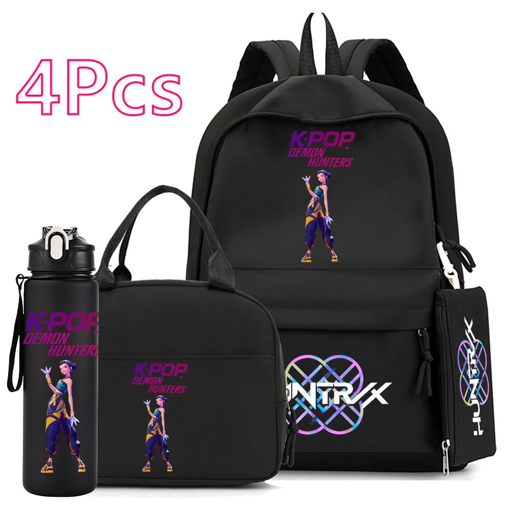 

4Pcs/set Cartoon K-Pop Printed 750Ml Water Bottler Backpack Handbag Pencil Case for Teenager Boy Girl Schoolbag Large Capacity Bookbag Mochila