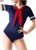 R-STYLE Retro Cute Sailor School Swimsuit Style Leotard with Shorts (Navy)