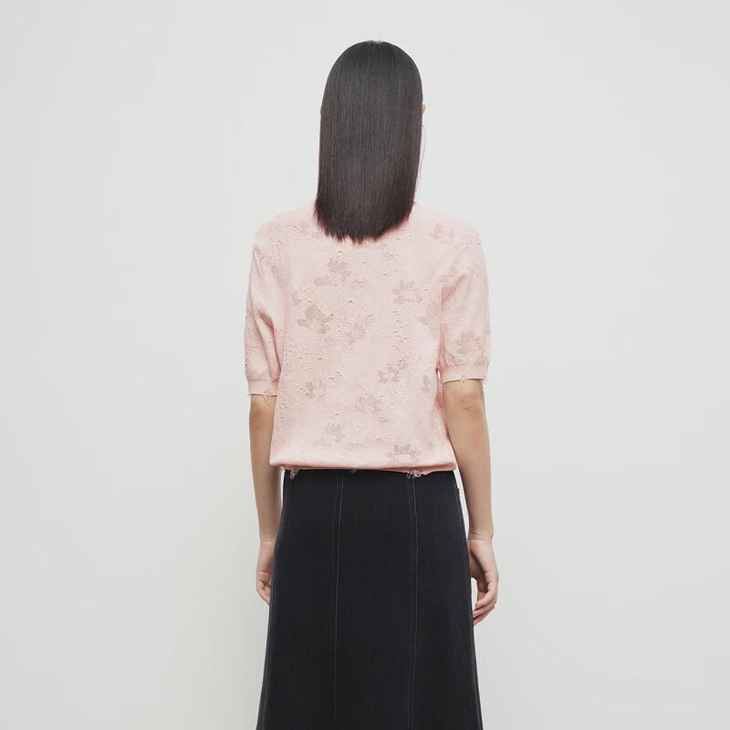 broadcast Women's Jacquard Round Neck Short Sleeve Knit Top
