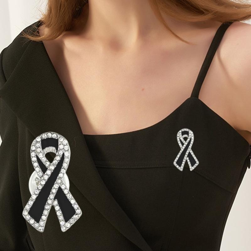 1/3/5Pcs Black Rhinestones Ribbon Brooch Funerals Memorial Pin For Woman Men Suit Dress Shirt Accessories Mourning Badge