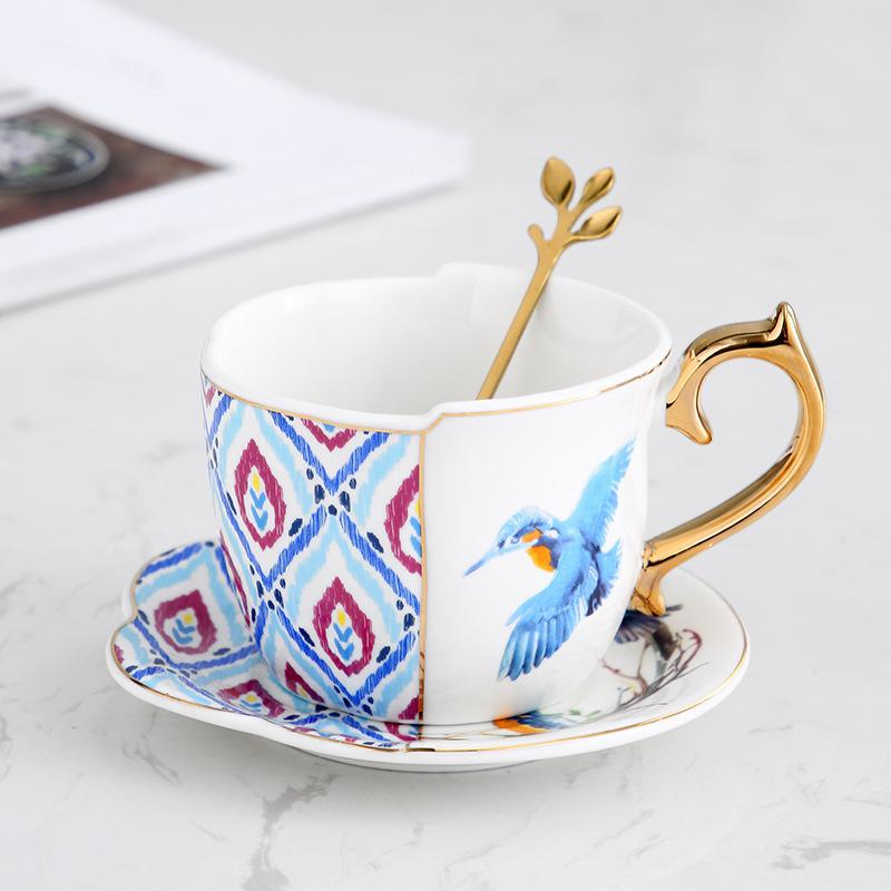Nordic Pastoral Style British Ceramic Coffee Cup Saucer Set Ins Creative Black Tea Cup Gold Hand Afternoon Tea Cup Saucer
