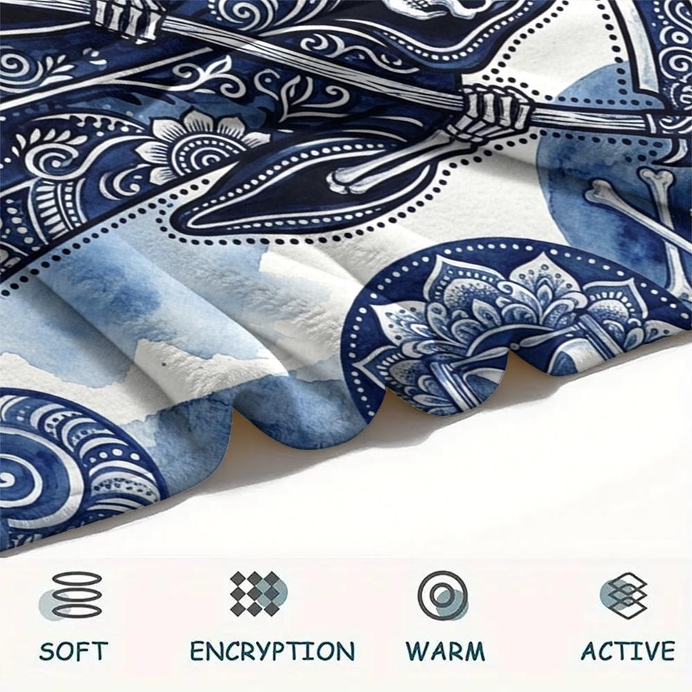 1Pc Death Print Flannel Blanket, High quality Comfortable for All Seasons, Home Decor, Warmth and Comfort, Perfect for Christmas Gifts W155