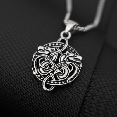 Retro Pop Kreativer Doppelköpfiger Drachenanhänger Wikinger Keltischer Knoten Accessoire Persönlichkeit Herren Halskette Party Geschenk Accessoire
