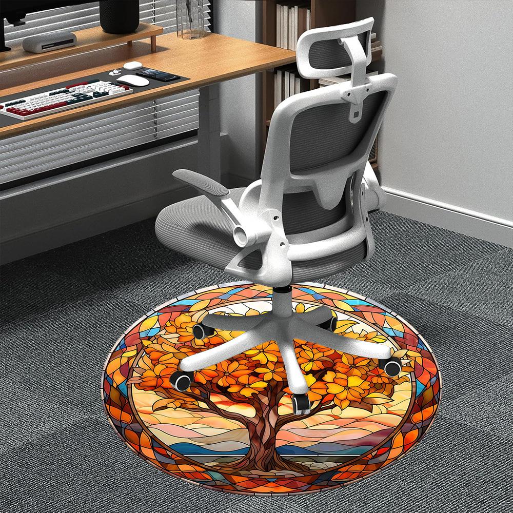 

1pc Autumn Tree Office Round Area Rug, Indoor Mat Suitable ForOffice, Under Office Chairs Bedroom Living Room Home Decor, Room Deco D028 80cm by 80cm