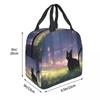A Black Cat Walking Anime Insulated Lunch Bag for Women Children Leakproof Food Boxes Thermal Lunch Box Tote