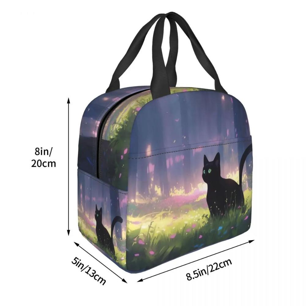 A Black Cat Walking Anime Insulated Lunch Bag for Women Children Leakproof Food Boxes Thermal Lunch Box Tote