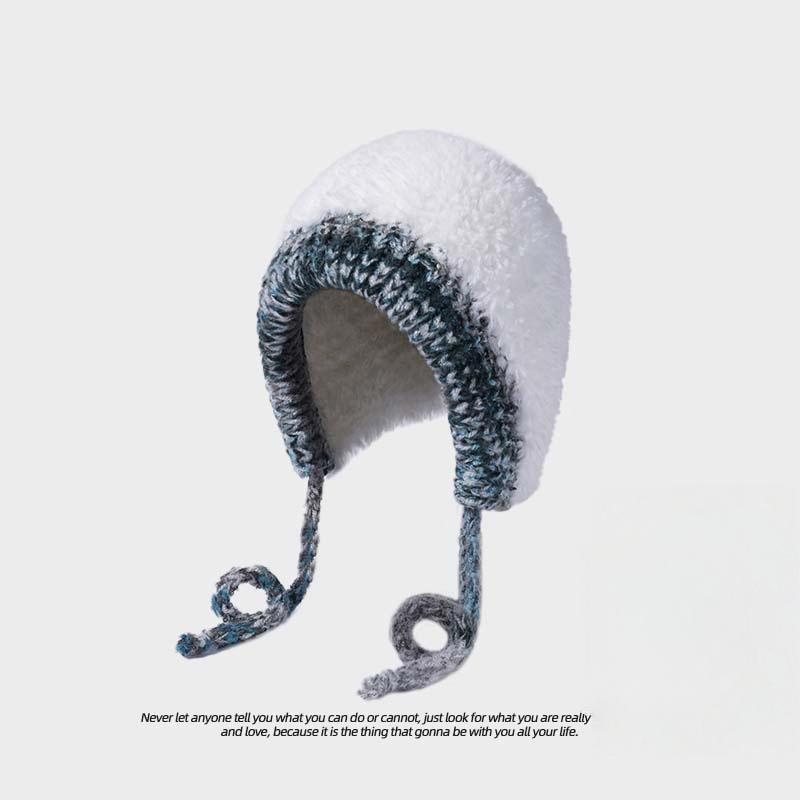 Plush Knitted Hat for Women In Autumn and Winter Handmade Big Head Surround Bag Hat Thickened Warm Furry Face-protecting Small Ear Protection Hat