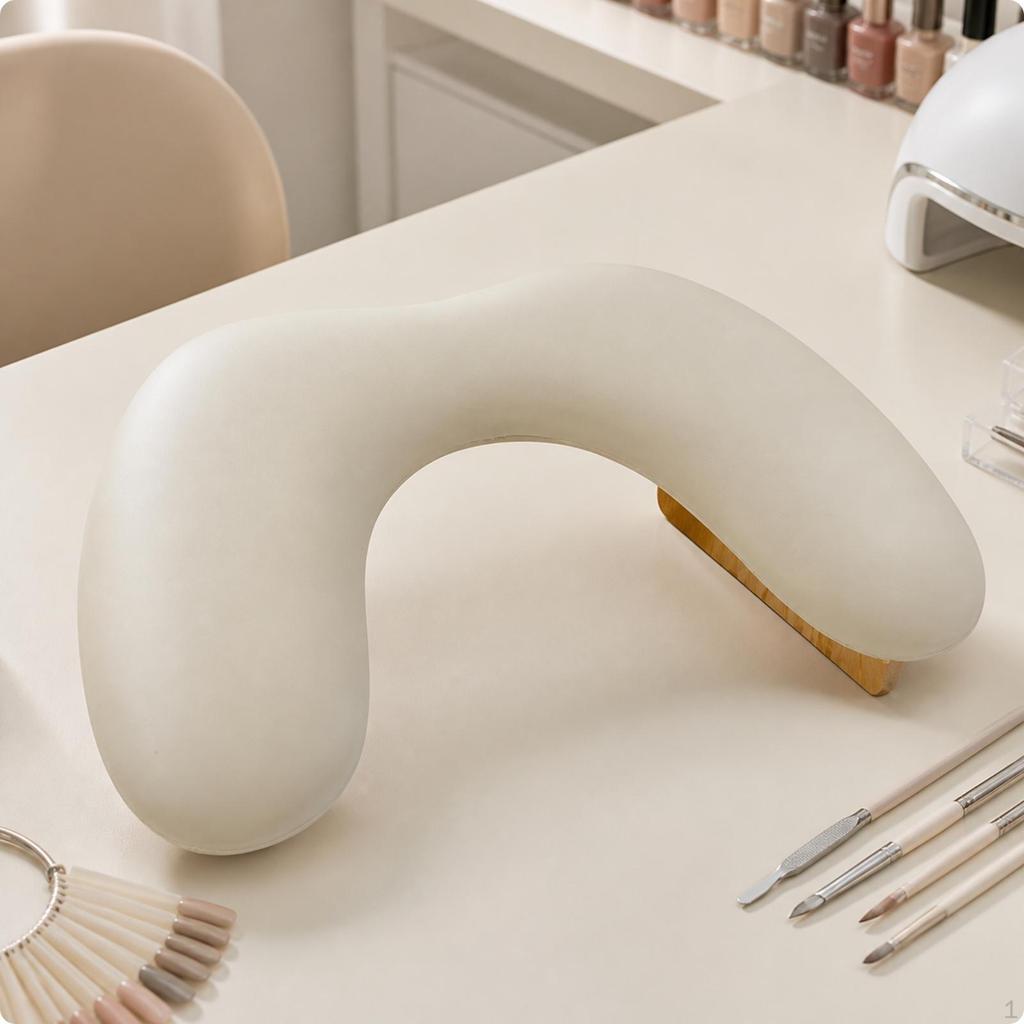 Manicure Hand Pillow with Wooden Base | Foldable SpaceSaving Design, Ergonomic Curved Support, Nail