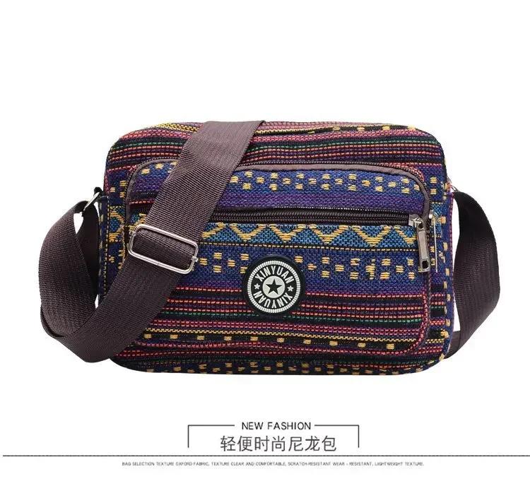 Multi Layer Messenger Bag Women Striped Canvas Single Bag Woman Mobile Phone Crossbody Bag Nylon Oxford Shoudler Bag