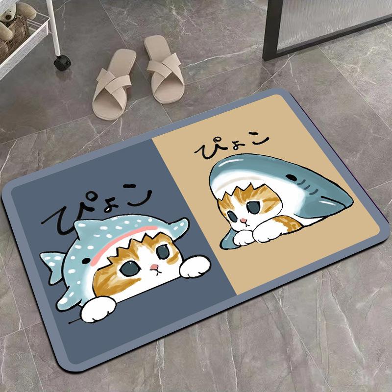 Cartoon Cute Cat Diatom Mud Floor Mat Bathroom Toilet Door Water Absorption Non-slip Foot Mat Quick Drying Door Mat