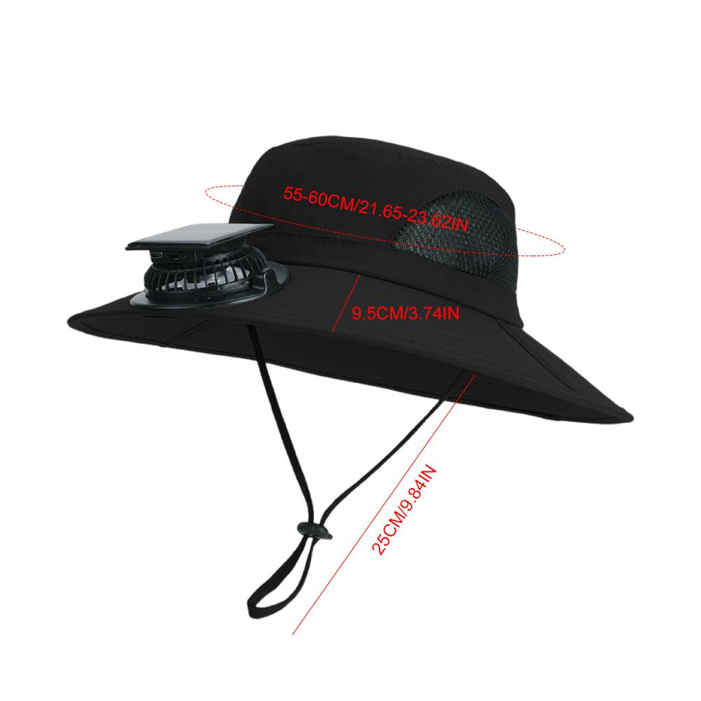 

Outdoor Solar Fan Hat Wide-Brimmed Sun Bucket Hat Breathable UPF 50+ Sun Protection Fishing Cap With Removable Fan For Outdoor чорний