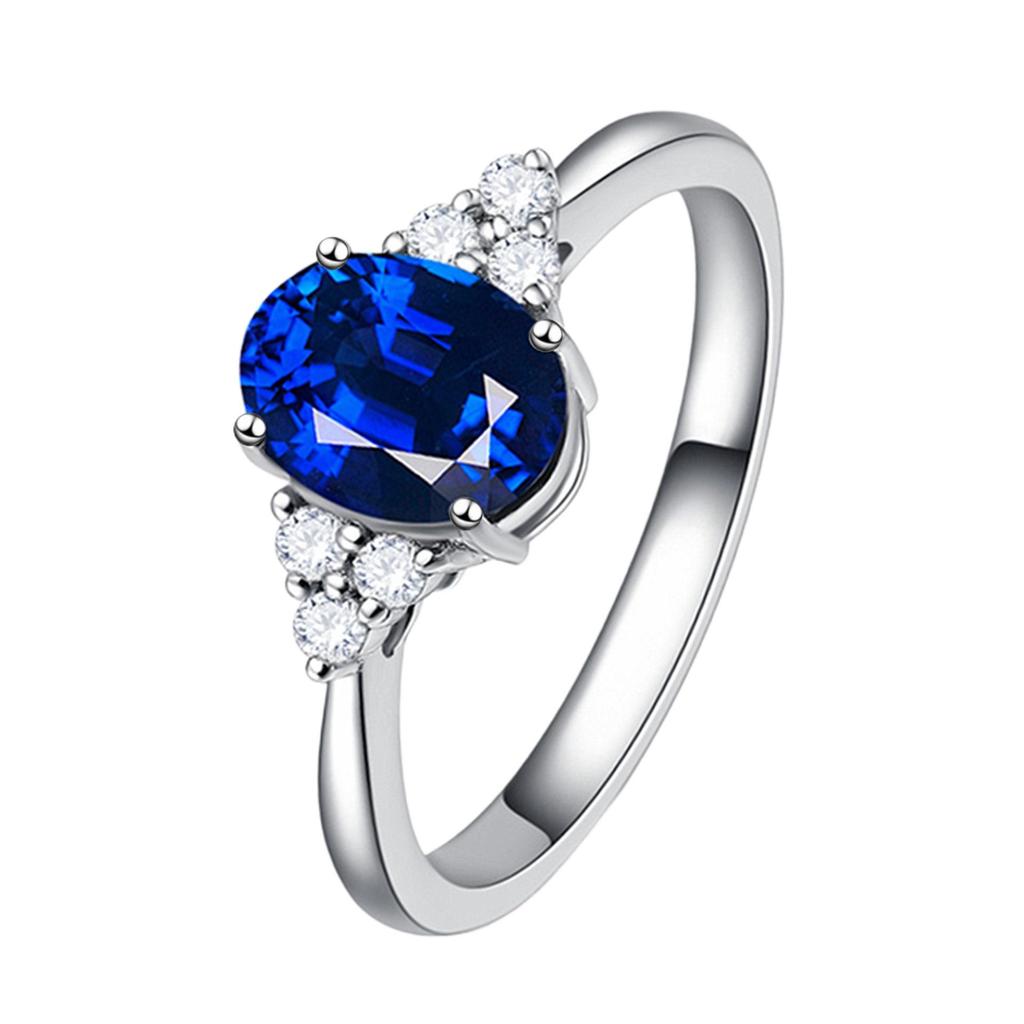 European and American Princess Egg-Shaped Ring: Purple Diamond, Emerald, Blue Stone Wedding Gem