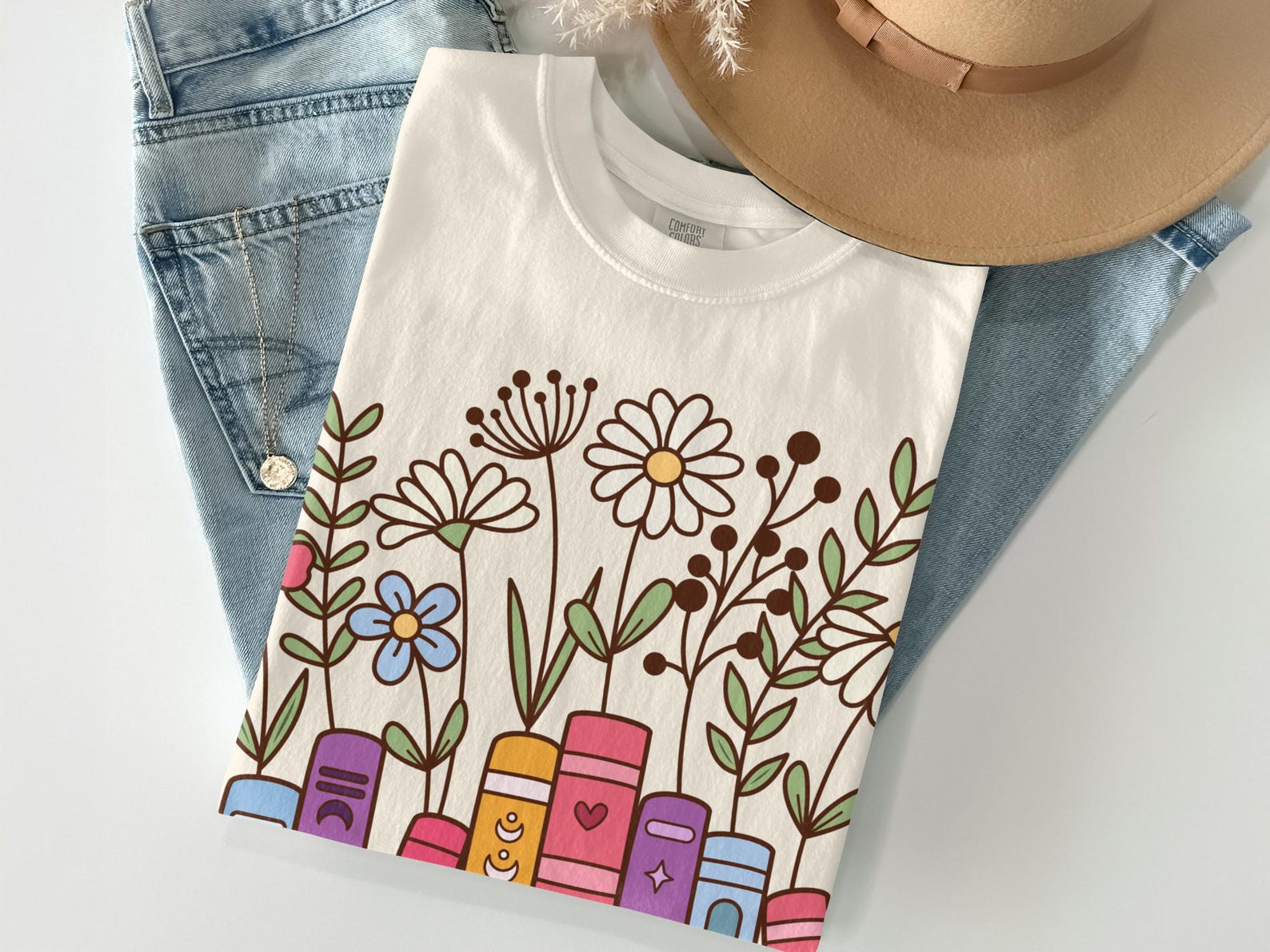 Floral Books T-Shirt | Whimsical Reader Cottagecore Librarian Tee S