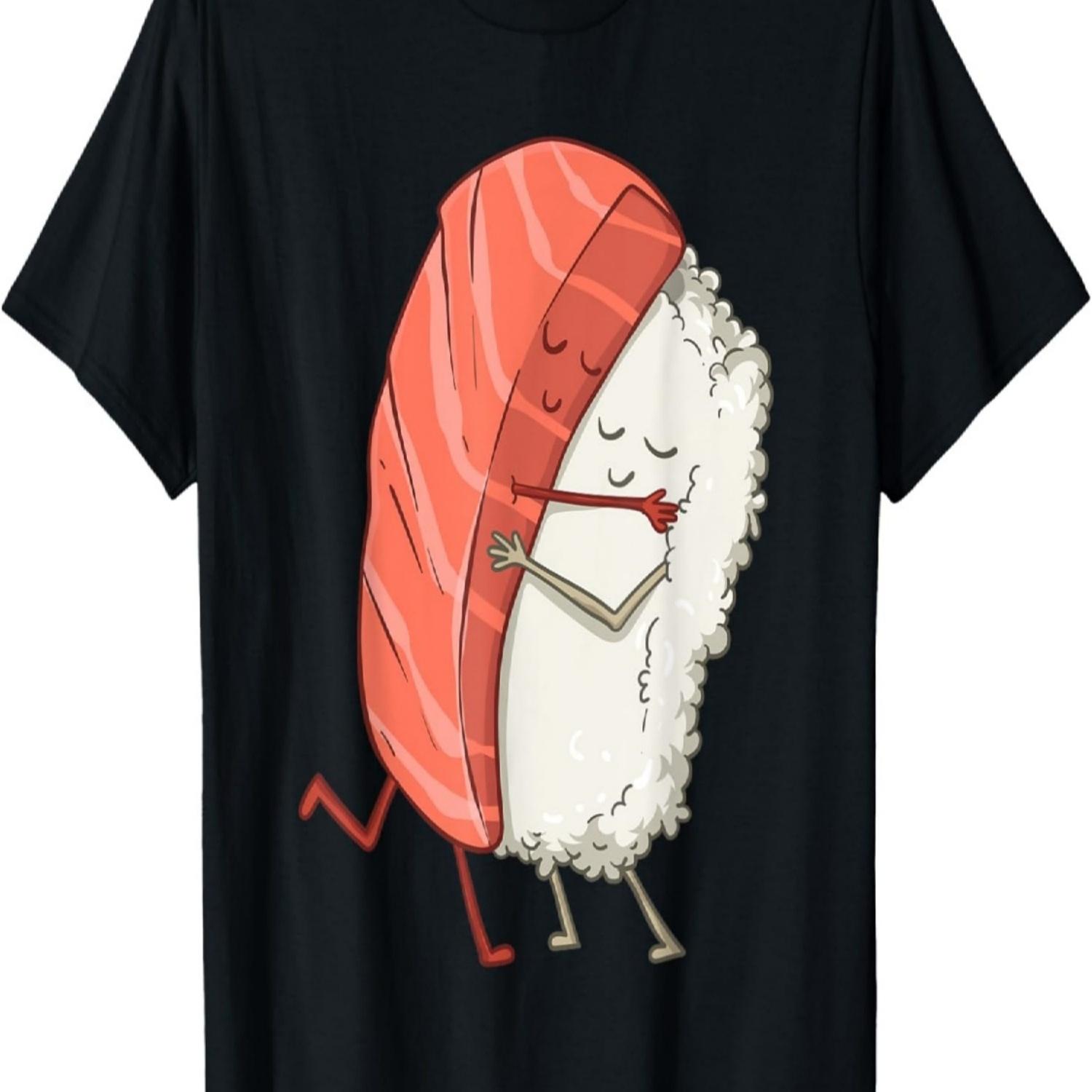 Kawaii Sushi Hug Food Dish Otaku Weeb Anime Lover T-Shirt S чёрный