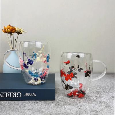 350ml Kreativ Dubbelväggig Glasmugg Klar Kaffemugg Konstgjord Blomfyllning Glasmuggar Gåvor