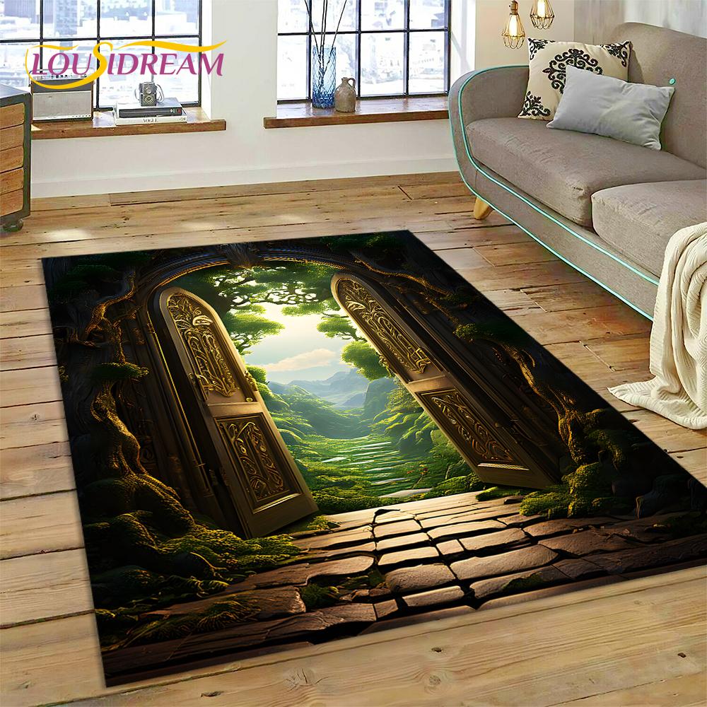 3D Illusion God's Temple Door Gate Carpet Rug for Living Room Bedroom Home Sofa Decoration,Kids Play Area Rug Non-slip Floor Mat