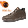 Fashion Classic Lace Up Walking Shoe Warm Plush Fur Winter Sneakers Genuine Leather Men's Basic Boots Autumn Winter Outdoor Casual Boots