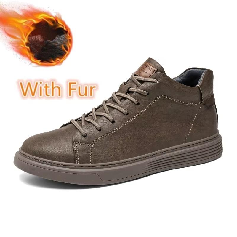 Fashion Classic Lace Up Walking Shoe Warm Plush Fur Winter Sneakers Genuine Leather Men's Basic Boots Autumn Winter Outdoor Casual Boots