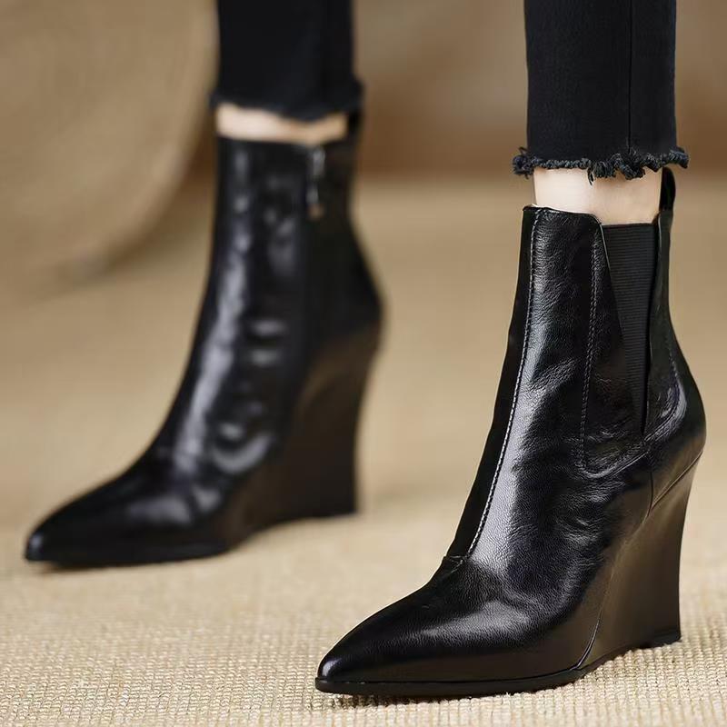 

Wedges Ankle Boots Women s Sexy High Heels Luxury Shoes Pointed Toe Winter Boots New Pumps Trend Dress Elegant Mujer Botas 39