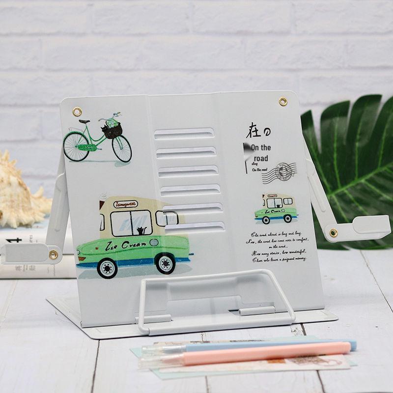 Verstellbarer Schreibtisch-Buchständer mit Buchstützen und Klemmen für Schüler