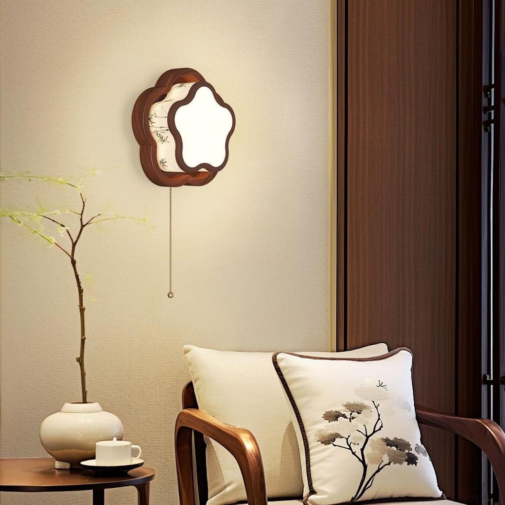 Song Dynasty-Inspired Wall Lamp with Walnut Grain