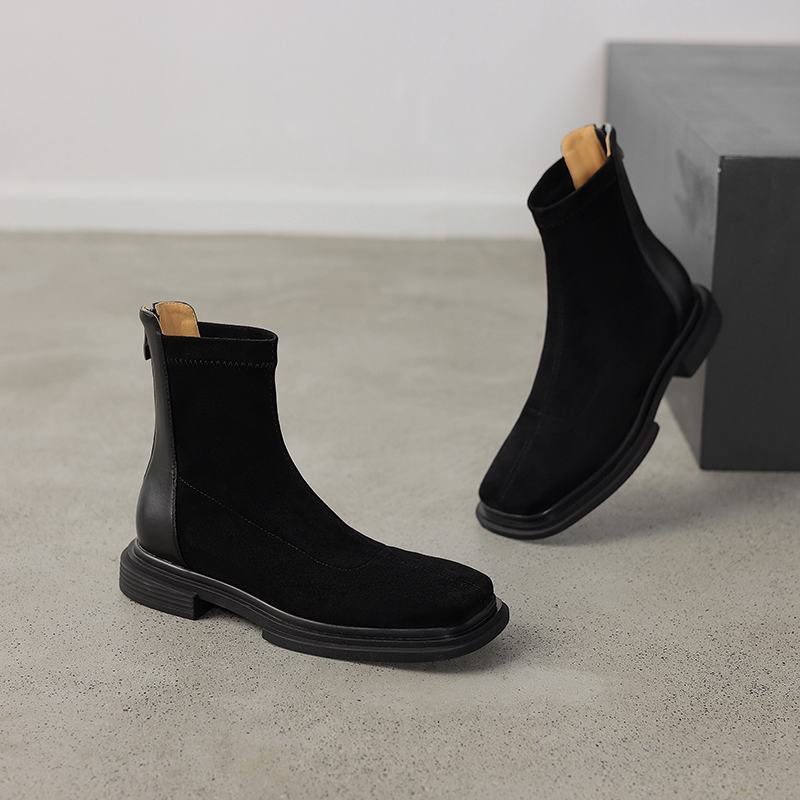 Krazing Pot Cizme de cowboy moderne, cu vârf rotund de iarnă, cu tocuri groase, pentru femei, mărimea 42, botine elastice cu platformă.