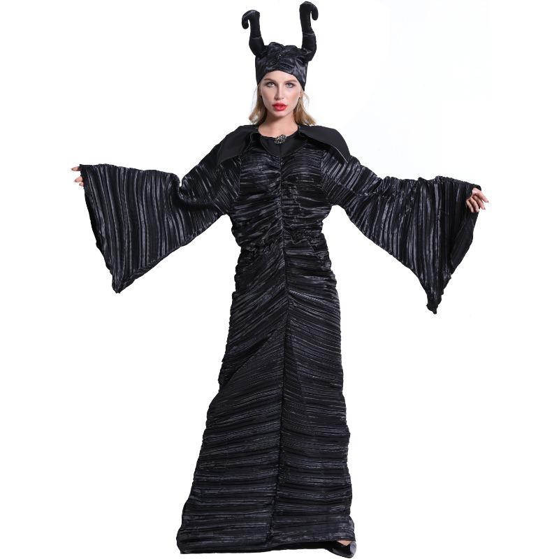 M-3XL Halloween Costume, Adult Demon Horn Witch Costume, Sleeping Spell Dark Wizard Costume