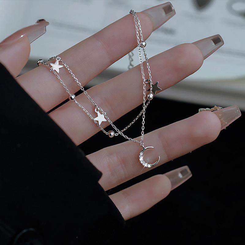925 Silver Star Moon Bracelet Women Fashion Korean Crystal Double Layer Charm Party Jewelry Gift