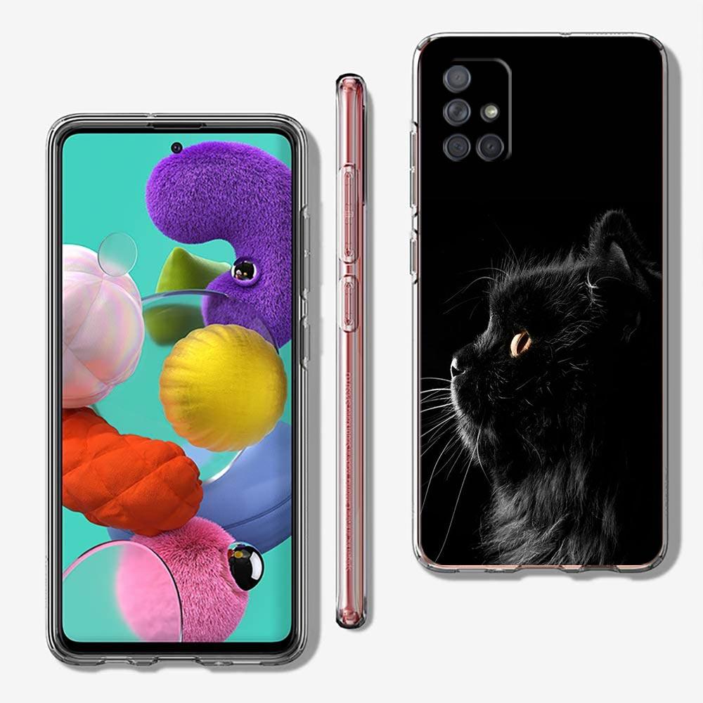 Case For Samsung Galaxy A13 A23 A33 A53 A73 5G A51 A71 A21S A12 A11 A31 A41 A03s A52 A32 A22 Clear Cover Black Cat Staring Eye